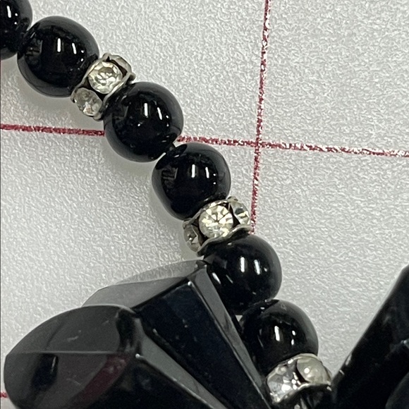 VINTAGE Chunky Artsy Black Beaded Choker Rhinestone Stations Hook/Eye Closure - Picture 5 of 10